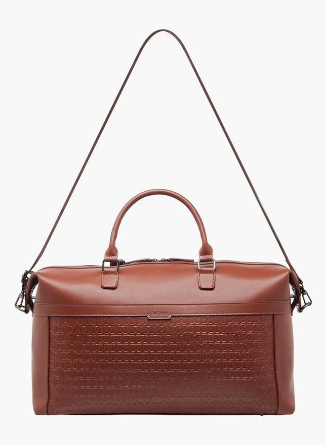 DUCHINI TAN Monogram Embossed Duffle Bag With Zip Closure And Detachable Strap for Men | Best Price UAE